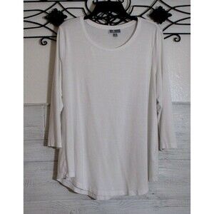 JM Collection Women's Knit Top Size M Long Sleeve White Round Neck